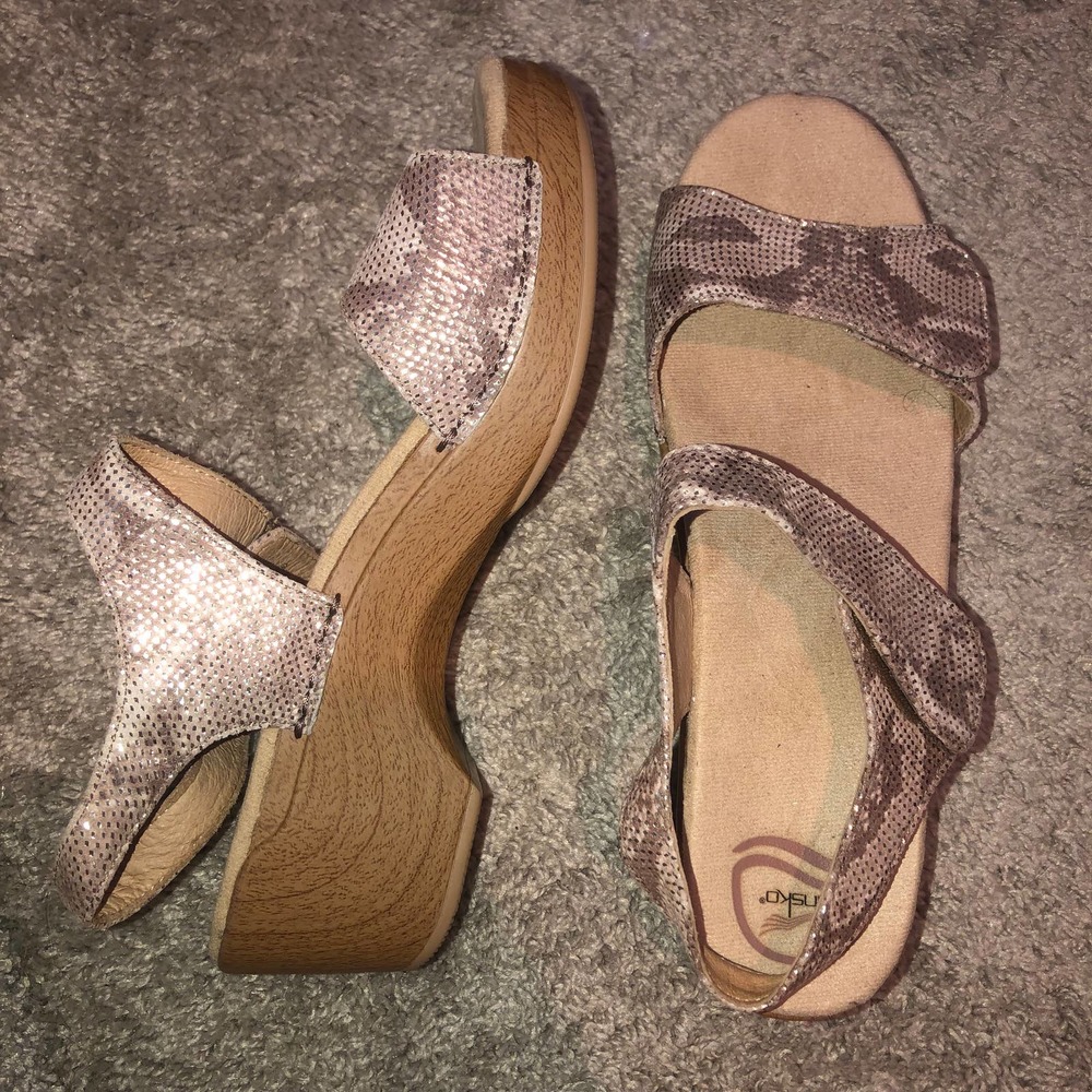 new dansko leather reptile/snake wedge sandals size 42